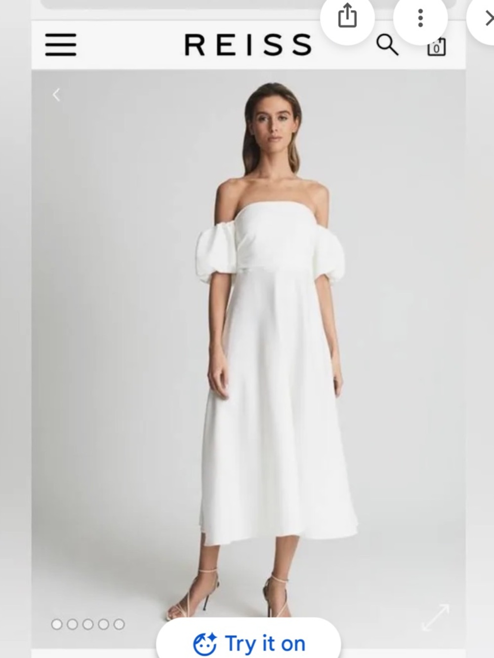 Reiss White Off-Shoulder Puff Sleeve Midi Dress